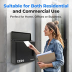 SereneLife Outdoor Wall Mailbox | 0.46 Cubic FT Locking Mailbox | Easy Installation, Secure Lock Mechanism | Ideal for Residential or Commercial Use | Wall Mountable 13.77" x 4.52" x 12.99 | Black