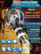 Full Face Gas Mask Respirator, Gas Masks Survival Nuclear and Chemical with 40mm Activated Carbon Filter & 6001 Filters, Respirator Mask for for Organic Vapor, Chemicals, Paint, Dust, Particles
