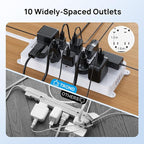 TROND Power Strip Surge Protector, 4000J, ETL Listed, 10 Widely Spaced Outlets, 2 USB A & 2 USB C Ports, Flat Plug Power Strip, 10ft Long Extension Cord, Wall Mountable, for Home Office Garage, White