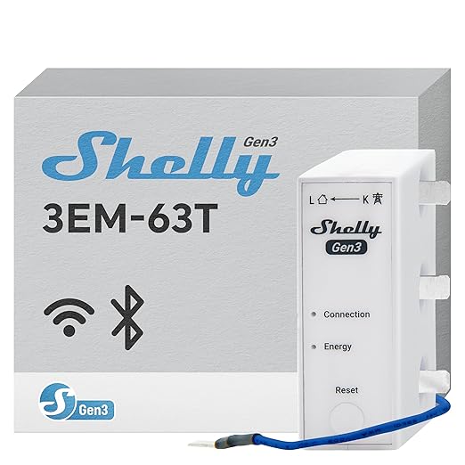 Shelly 3EM-63W Gen3 | Wi-Fi Operated Smart 3-Phase Energy Meter | Home Automation | Compatible with Alexa & Google Home | iOS Android App | No Hub Required | Data Logging (3EM-63T Gen3)