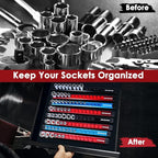 1/4" Magnetic Socket Holder Organizer - Aluminum Alloy Socket Rail Tray for Tool Box Drawer, Socket Rack with Extra 2Pcs Replacement Clips for Automotive Garage(Blue)