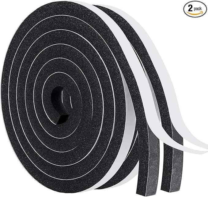 MAGZO Weather Stripping Door Seal, 1/2 Inch Wide X 1/2 Inch Thick Adhesive Foam Tape Soundproof Weatherstripping for Windows, 2 Rolls Total 13FT Black