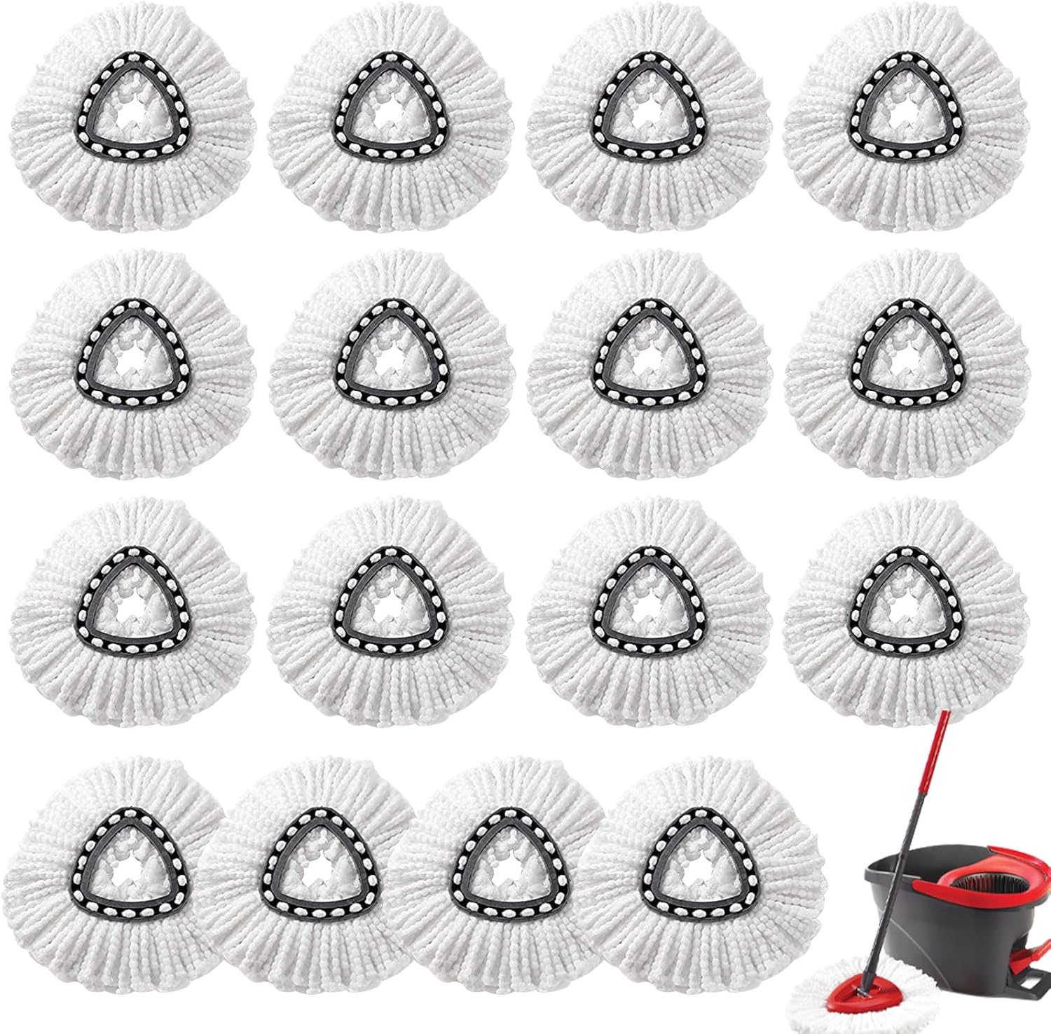 16Pcs Spin Mop Replacement Heads, White Large 360° Easy Wring Spin Mop 100% Microfiber Refill, Easy Cleaning Spin Mop Heads, Deep Clean, Machine Washable for Easy House Cleaning Floor Mopping