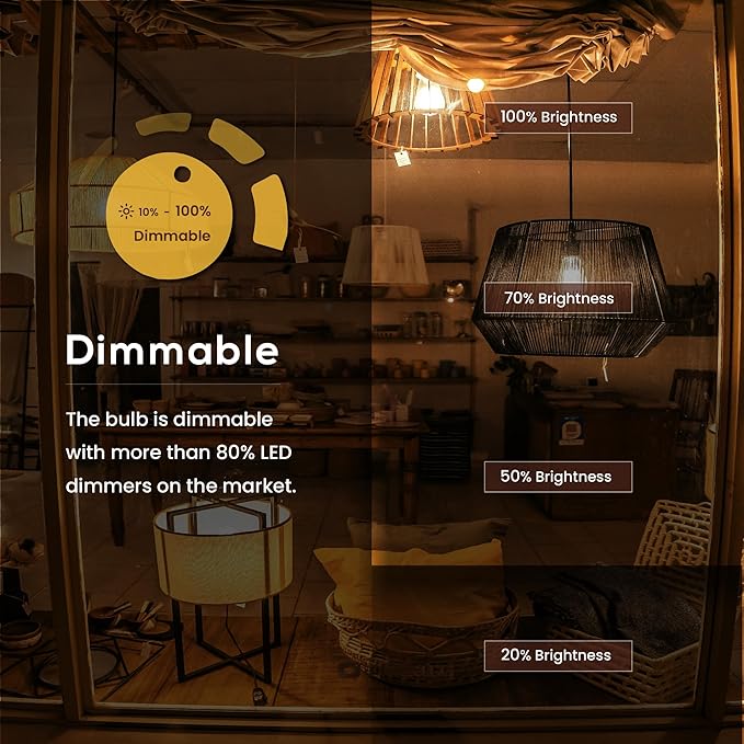 A15 LED Light Bulb 4W (40W Equivalent), 2700K Warm White, Dimmable Edison Filament, 400 Lumens, E26 Medium Base, Clear Glass – Ceiling Fan, Refrigerator/Appliance, Vanity & Chandelier (6-Pack)