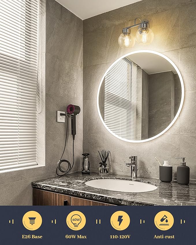 EAPUDUN 2-Light Bathroom Light Fixtures Over Mirror, Brushed Nickel Vanity Lights for Bathroom Modern Wall Sconces Vanity Light Porch Lamp Bathroom Lighting Vanity Lighting Fixtures