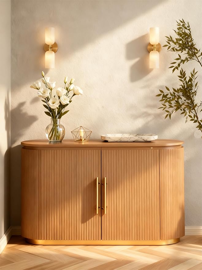 Alabaster Wall Sconces Set of Two, 14in Modern Spanish Natural Marble Bathroom Vanity Sconces, Brass Alabaster Sconce Wall Lighting, Gold Wall Light Fixtures Decor for Bedroom Living Room Staircases