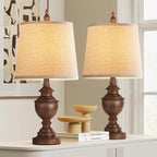 PARTPHONER Retro Table Lamps Set of 2, Bedside Lamp for Bedroom Rustic Farmhouse Table Lamps for Living Room, Vintage Nightstand Lamps with White Shades, Wood Grain