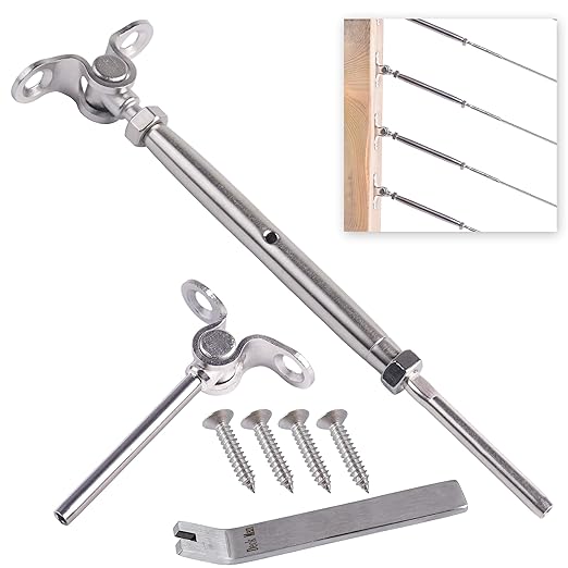 T316-Stainless Steel Adjustable Angle 1/8" Cable Railing Kit/Hardware for Wood Post，Marine Grade (30 Pack)