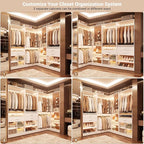 Unikito 86” Corner Closet System, Modular Closets Organizer with 4 Hanging Rods and Storage Shelves, Freestanding Adjustable Wood Clothes Garment Rack with Drawers, Sturdy Walk in Closet Tower, White