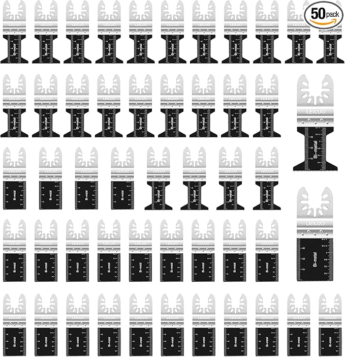 LEILUO 50 Pcs Bi-Metal Multitool Blades for Soft Metal Nails Wood Oscillating Saw Blades Universal Oscillating Tool Accessories with Storage Bag Compatible with DeWalt Makita Dremel and More