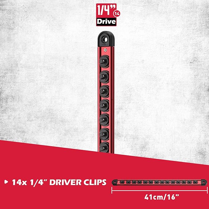 Magnetic Socket Holder Organizer Set: 1/4 Detachable Socket Trays Socket Organizer for Tool Box Drawer Holds 14-Piece Standard Size Sockets for Automotive Garage(Red)
