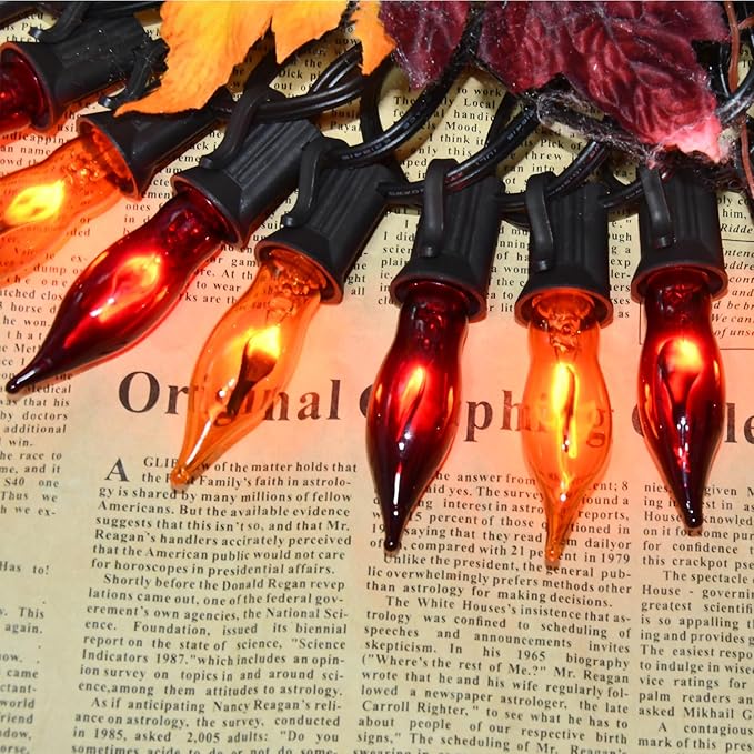 27.78 FT Halloween Ligths, C7 Clear Orange and Purple Flickering Flame String Lights Outdoor, E12 Screw Base, Flame String Lights for Fall Decor Halloween Decorations Outdoor Indoor Home Patio Party