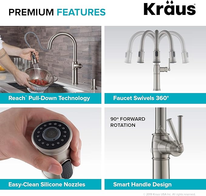 KRAUS Sellette Traditional Spot Free Stainless Steel Single Handle Pull-Down Kitchen Faucet with Deck Plate, KPF-1682SFS
