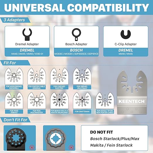 KEENTECH 50PCS Bi-Metal Oscillating Tool Blade for Wood & Metal, General Purpose Multitool Blade for Wood Panel, Nails, Bolts, Screw, Drywall, Quick Release Oscillating Saw Blade for Fine Finish