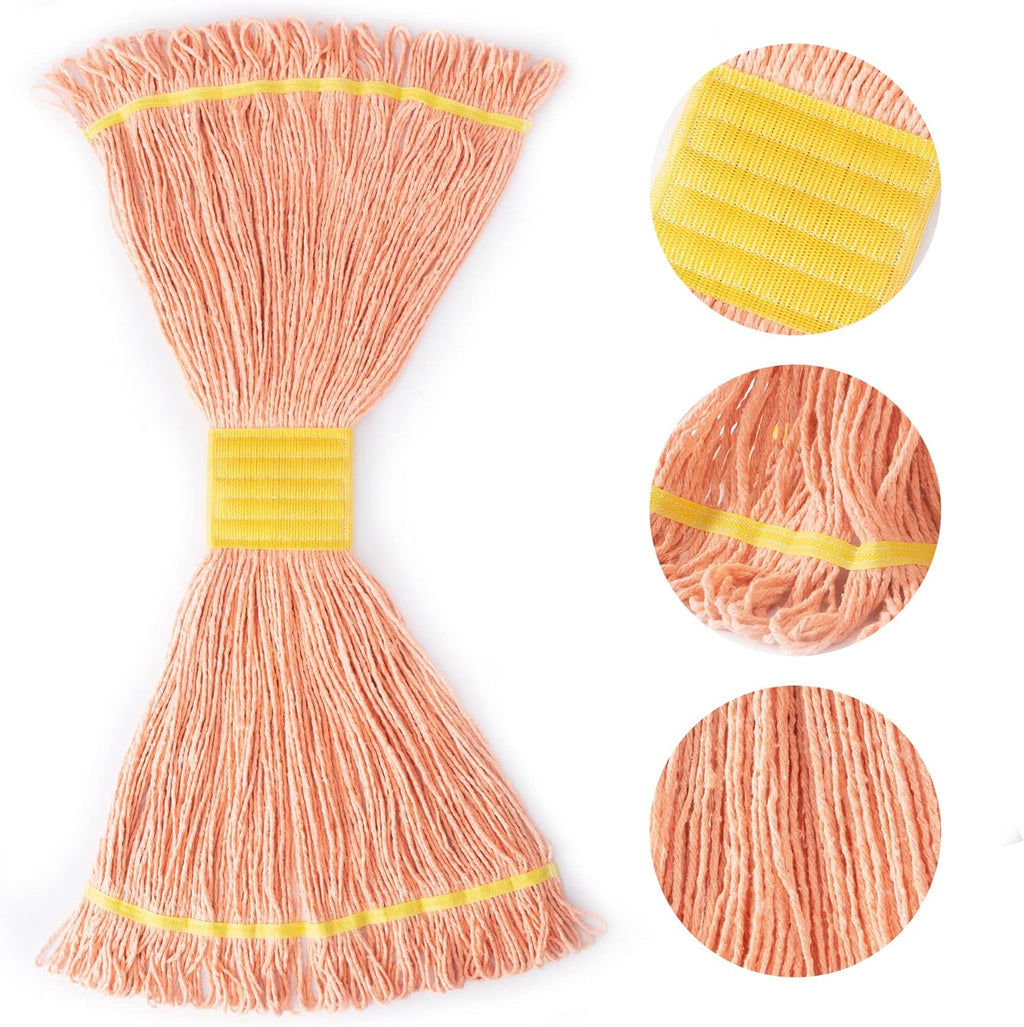 Matthew Cleaning 3Pcs 5'' Headband White&Orange&Green 24Oz Commercial String Mop Heads, Loop-End Mop Head Replacement, Heavy Duty Industrial Washable&Reusable Mop Refills for Residential& Warehouse