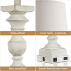 28'' Washed White Table Lamp for Bedroom Nightstand, Vintage Bedside Lamp with USB A+C Port, Farmhouse Desk Lamp with Linen Shade Set of 2, Traditional Nightstand Lamp, Rocker Switch,Bulb Included