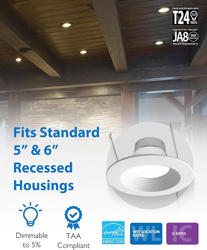 NICOR DLR56609120SWHBF DLR56(v6) 5/6-inch White 900 Lumen Selectable Recessed LED Downlight with Baffle