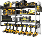 33" W Large Power Tool Organizer Wall Mount Loads 400 lbs, Heavy Duty 4-Tier 8 Drills Holder, Cordless Tool Storage Battery Shelf, Utility Racks for Garage Workshop Shed, Gifts for Men Husband