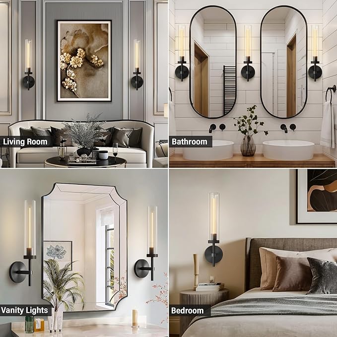 Black Wall Sconces 19.48'' Knurled Texture Indoor Wall Light Fixtures, Bathroom Vanity Light Fixtures with Clear Glass, Modern Wall Lamp for Bathroom Living Room Bedroom Hallway