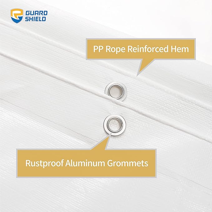 GUARD SHIELD Heavy Duty Tarp 30x30 Feet White Multi Purpose Thick Waterproof Poly Tarp Cover 10mil