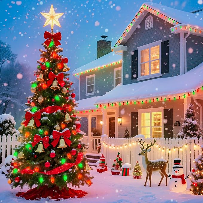 Brightown C9 LED Replacement Christmas Bulbs, 25 Pack Red and Green Shatterproof C9 Bulbs, Waterproof Commercial LED Holiday Bulb for Christmas String Light, E17 Intermediate Base, Dimmable