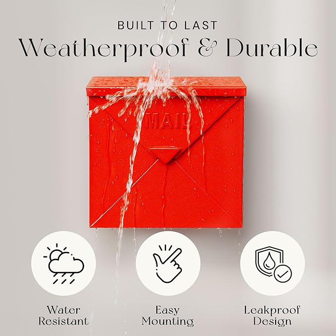 NACH Mailboxes for Outside Wall Mount, 10 x 10 x 4 inch Red Mail Boxes for House Outside, Waterproof Mailboxes for Outside - Chicago Style Mail Box