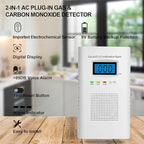 Plug in Combination Gas & Carbon Monoxide Detectors - Natural Gas Detectors & Carbon Monoxide Alarm for Home, Co Detector & Gas Detectors with Digital Display,Holds 9V Battery (not Included)