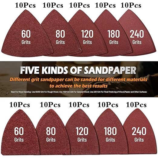 104Pcs Oscillating Tool Detail Sanding Pads Kit 2Pcs Triangle Sanding Pads and 2Pcs Finger Sanding Pad 100Pcs Multitool Sandpaper Grit Fit for Finishing Wood Sanding Plaster