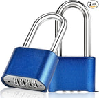 Combination Lock, 4-Digit Heavy Duty Combo Lock, Combination Padlock Weather-Resistant Heavy Duty Combo Locks for Outdoor Fence, Locker, Sheds, Gym, Gate Hasps (Long Shackle) (2pcs-Blue)