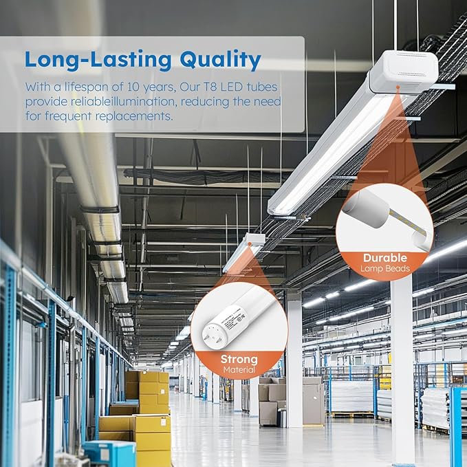 T8 LED Bulbs 4 Foot, 10-Pack 4FT LED Tube Light, 4000K, Natural Light (Ballast Remove Required, Single END Power), NOT Direct Fluorescent Replacement