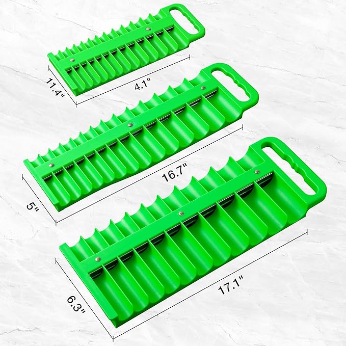 Magnetic Socket Organizer Set, 3-Piece Green Portable Magnetic Socket Holder Tray, Heavy Duty Socket Racks For 1/2-inch& 3/8-inch& 1/4-inch Drive, Hold 76 Sockets - Fit Shallow&Deep Sockets