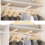 Cyclysio 96 Inch Closet Organizers and Storage, 8 FT Hanging Closet Organizer with 4 Adjustable Rods, Wardrobe Organizers with 3 Shelving Towers for 4-8FT Spaces(Cut-to-Fit), White