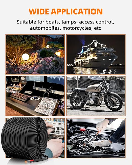 10 Gauge Wire, 10 AWG 2 Conductor Electrical Wire, Flexible/Oxygen-Free Tinned Copper/Stranded PVC 10/2 Cord for Automotive, Marine, LED Strips, Solar, RV, Lighting (100FT)