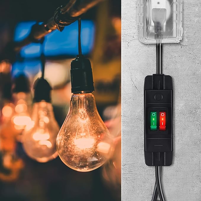 2 Way Extension Cord with On/Off Switch 3 Prong Outdoor Extension Cord Splitter, Heavy Duty Extension Cord with SJTW 14AWG 15A/125V and 18AWG 10A/125V(10 Ft, Black)