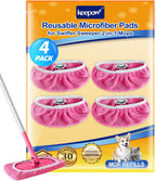 KEEPOW 4 Pack Reusable Mop Pads Compatible with Swiffer Sweeper, Microfiber Washable Pink Swiffer Mop Pads, Dry & Wet Sweeping Mopping Cloths (Pink)