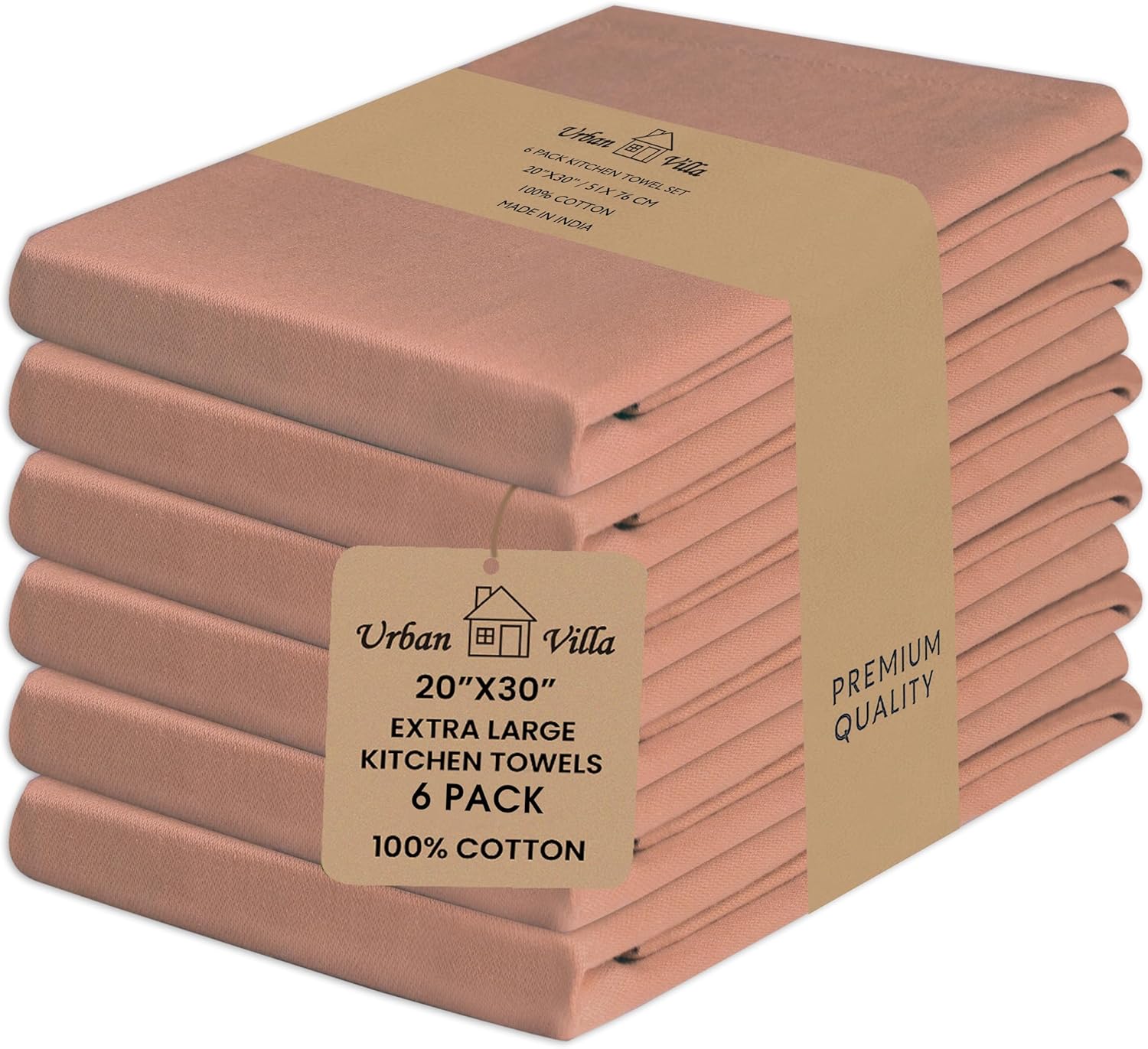 Urban Villa Kitchen Towels Set of 6 Fall Dish Towels for Kitchen 100% Cotton Rust Color Dish Cloths 20''X30'' Large Multi-Purpose Kitchen Hand Towels Highly Absorbent Kitchen Towels with Hanging Loop