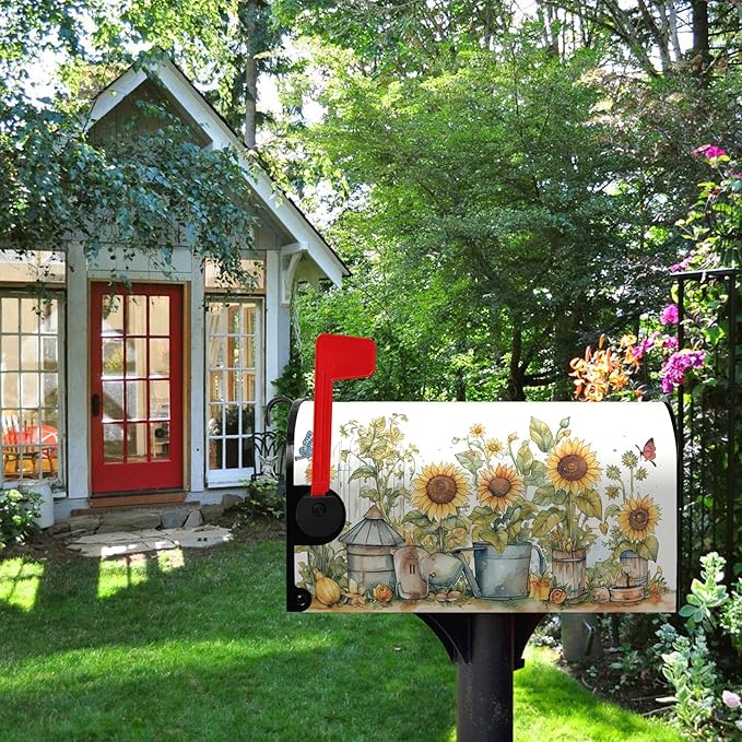 Summer Sunflower Mailbox Covers Magnetic Large Size Yellow Sunflowers Floral Mailbox Cover Magnetic Oversized Waterproof Outdoor Decor Rustic Flowers Post Box Wraps for Garden Yard 25.5 * 21 Inch