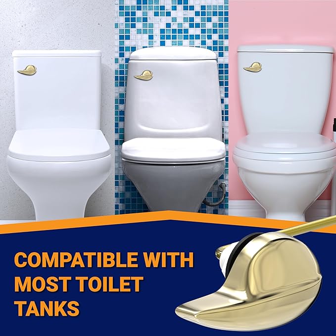 Universal Toilet Handle Lever Replacement - Toilet Flusher Replacement, Front Mount Toilet Tank Lever Fits Most Toilet Tanks - Efficient and Easy to Install Toilet Handle Replacement - Brass Polished