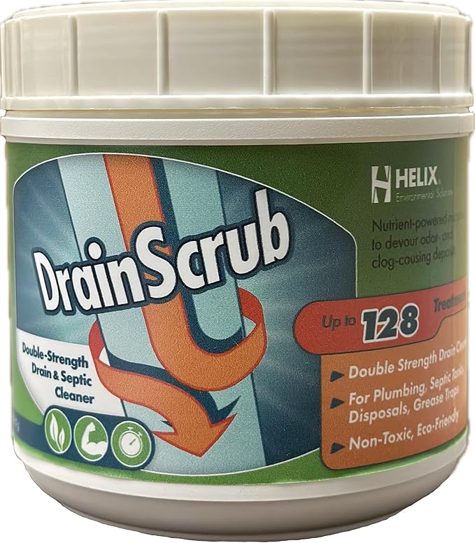 DrainScrub Powder Enzyme Drain Cleaner and Septic Treatment Environmentally Friendly Bacteria Unclog and Deodorize Pipes (2 lbs)