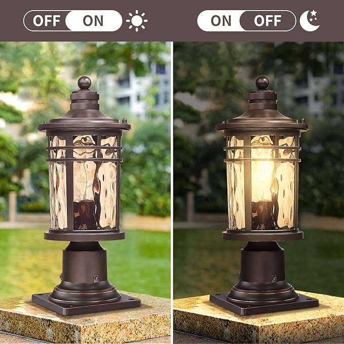 Darkaway Outdoor Post Light,Lamp Post Light Fixture, Waterproof Aluminum Housing with Amber Ripple Glass for Garden Patio Pathway Entry