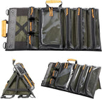 Heavy Duty Roll Up Tool Bag Organizer w/Kickstand for Upright Visibility & Easy Access, 7 Pockets w/Zippers, Multiple Carrying & Hanging Handles, Magnetic & Elastic Organizers, Adjustable Strap