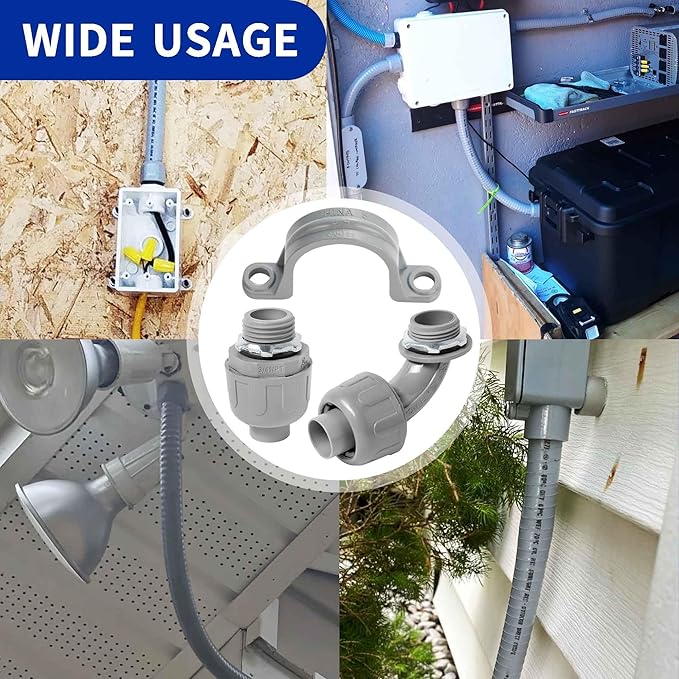 (3/4" Conduit Parts 60 Pack) Yariwiz 3/4 PVC Electrical Conduit Fitting Plastic Liquid Tight Conduit Connector Kit, Include 20 Conduit Couplings, 20 Conduit 90 Degree Elbows and 20 Conduit Straps