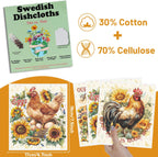 Swedish Dishcloths for Kitchen, 6 Pack Farm Reusable Paper Towels Housewarming Gifts for Women, Chicken Rooster Absorbent Dish Rags for Washing Dishes