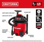 CRAFTSMAN CMXEVBE18690 9 Gallon 4.25 Peak HP Wet/Dry Shop Vac, Portable Shop Vacuum Wet and Dry with Filter, Dust Bag, Dusting Brush, Hose and Attachments for Home, Garage and Automotive Cleaning
