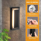 tewei Outdoor Wall Light Fixture & Indoor Wall Sconce Lighting 11.8''Mini Black Modern Rectangular Exterior Wall Sconce, 360° Beam Angle, 3000K Warm White Porch Light for Entrance, Hallway (1 Pack)