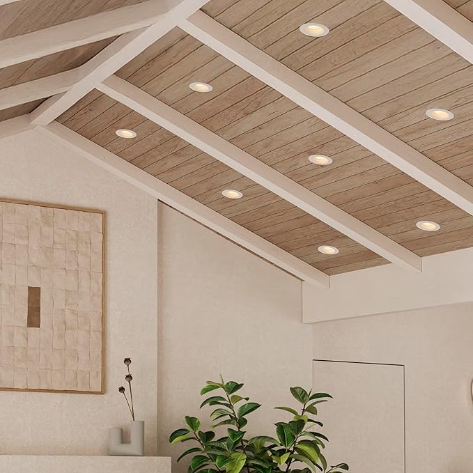 Maxxima 4" Canless Sloped Recessed Anti-Glare LED Downlight, For Sloped Ceilings, 1000 Lumens, IC Rated, 5 Color Temperature Selectable 2700K/3000K/3500K/4000K/5000K, Dimmable, Round White Trim 90 CRI