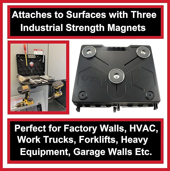 The OmniShelf Portable Workstation, Magnetic Toolbox, Laptop Stand w/ 50 lb Capacity, Hands Free Workstation, Attach to HVAC, Trucks, Walls, Poles etc. (Model # OSO1 - Magnets)