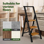 Taranta 3 Step Ladder, Portable Folding Ladder with Wide Pedal,Lightweight Aluminum Step Stool with Convenient Handgrip,330 lbs Capacity Stepladder for Home, Office-BlackWoodgrain