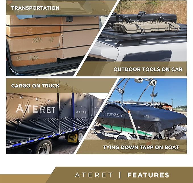 ATERET Rubber Bungee Cords with Hooks I 31 Inch, 47" Max Stretch I Heavy-Duty Black Tie Down Straps for Outdoor, Tarp Covers, Canvas Canopies, Motorcycle, and Cargo, Pack of 25