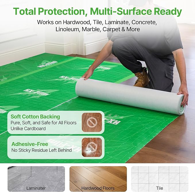 39"x100' Heavy-Duty Floor Protection | Construction Grade Carpet Protector | Drop Cloth Plastic Film for Hardwood Floors | Waterproof Painters Covering with No Residue(Mint Green)